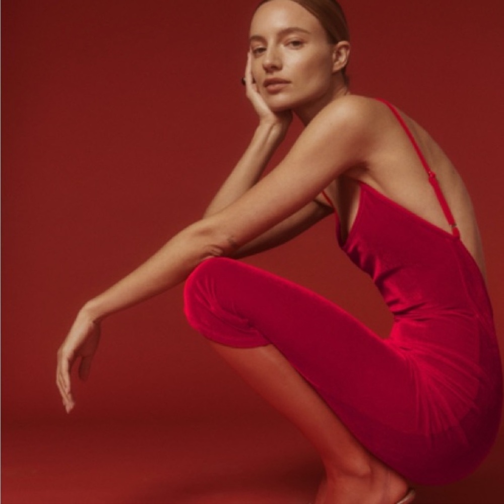 Reformation low back, velvet, midi length dress